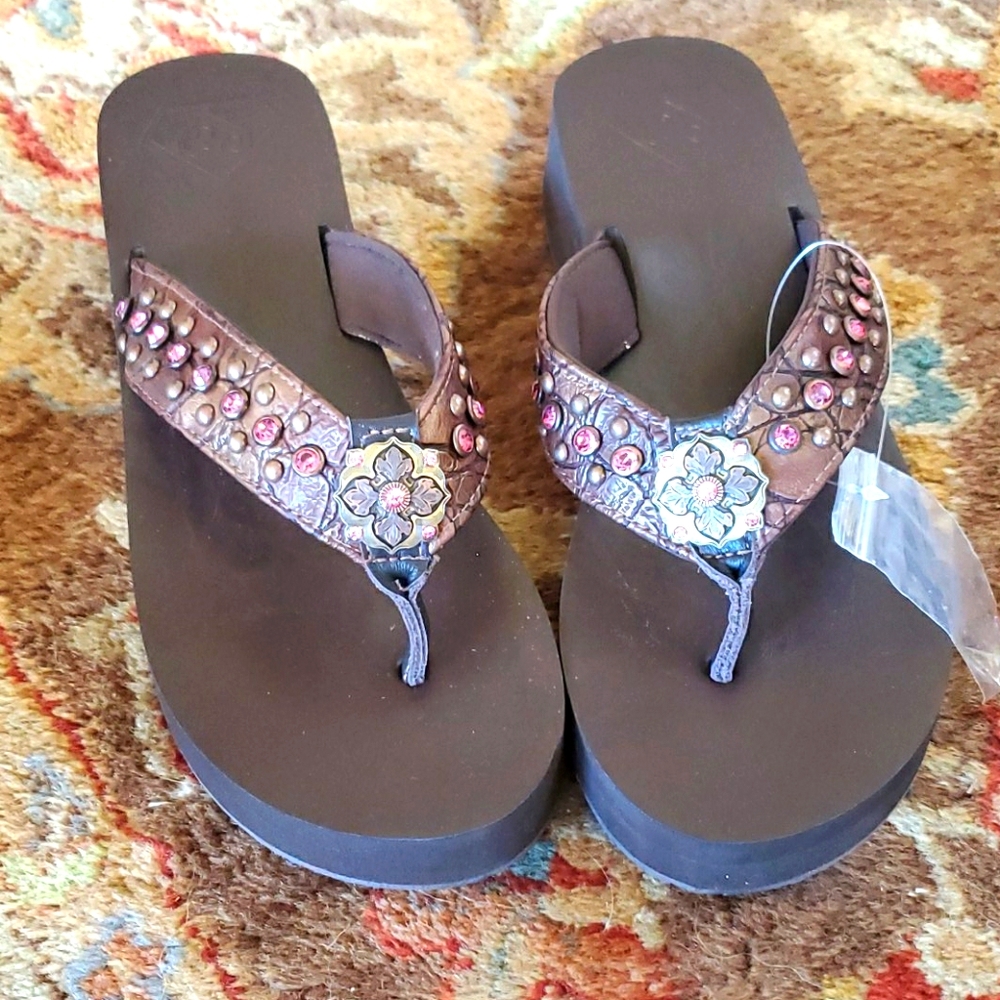 COWGIRL Jewels leather strap flip flip